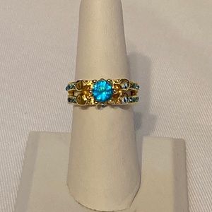 Gold Tone Blue Gem Ring, Size 7